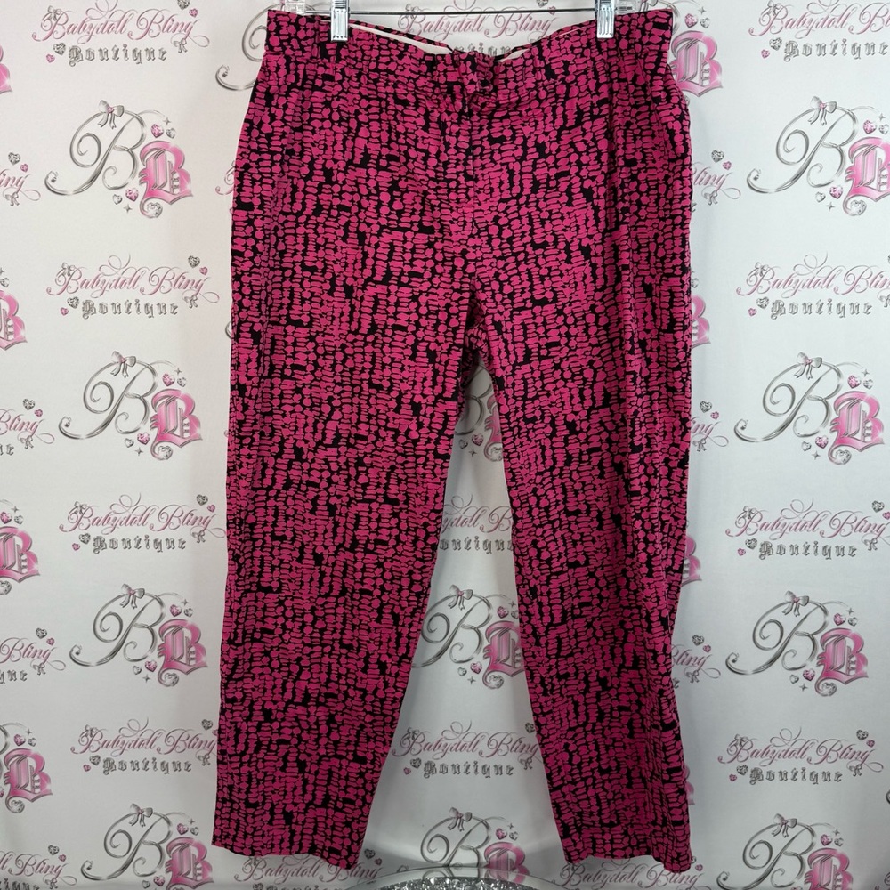 M&s collection pants crop capri funky print Pink and Black Patterned Pants